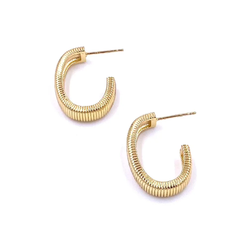 Lightweight Drop Earrings for All Day -Ashley Gold Stainless Steel Ribbed Half Oval Hoop Earrings