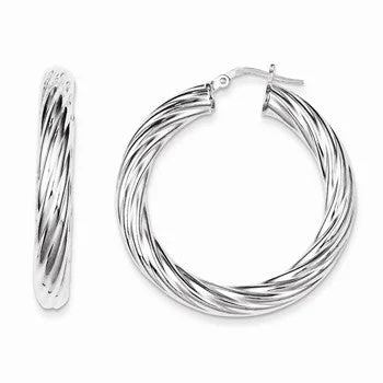 Drop Earrings with Etched Designs -Sterling Silver Polished Twisted Hoop Earrings