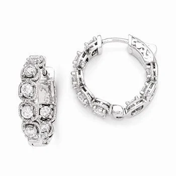 Large Drop Earrings for Statement -Sterling Silver Rhodium Plated CZ In and Out Hoop Earrings