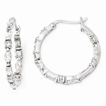 Drop Earrings for Christmas Party -Sterling Silver In/Out CZ Post Hoop Earrings