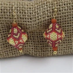 Drop Earrings with Filigree Work -Handmade Orange and Yellow Beaded Bead Earrings