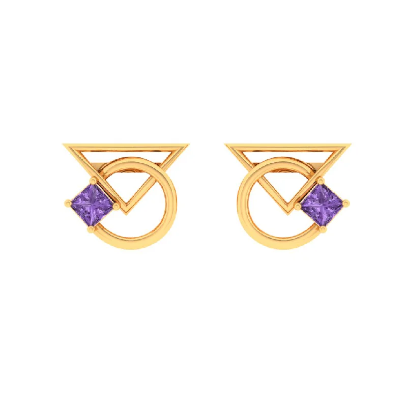 Drop Earrings for Shopping Trip -14k Unique Geometrical Gold Earrings With Violet Stones