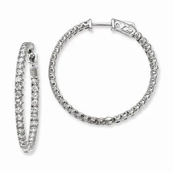 Drop Earrings for Party Look -Sterling Silver Rhodium-plated CZ In and Out Hinged Hoop Earrings