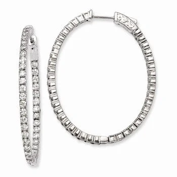 Drop Earrings with Symbolic Elements -Sterling Silver Rhodium-plated CZ Hinged Oval Hoop Earrings