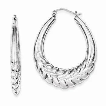 Drop Earrings with Vine Designs -Sterling Silver Rhodium-plated Fancy Oval Hoop Earrings