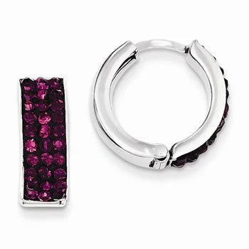 Drop Earrings with Embossed Patterns -Sterling Silver Purple Preciosa Crystal Small Hinged Hoop Earrings