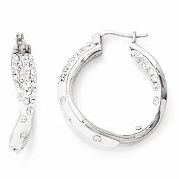 Drop Earrings with Hammered Finish -Sterling Silver Rhodium White Clay Preciosa Crystal Hoop Earrings