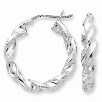 Drop Earrings for Prom Night -Sterling Silver Twist 25mm Hoop Earrings