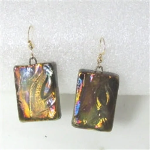 Magnetic Closure Drop Earrings for Easy -Golden Metallic Artisan Handmade Designer Earrings Raku Glaze