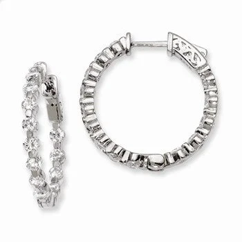 Drop Earrings for Prom Night -Sterling Silver Rhodium-plated CZ In and Out Hinged Hoop Earrings