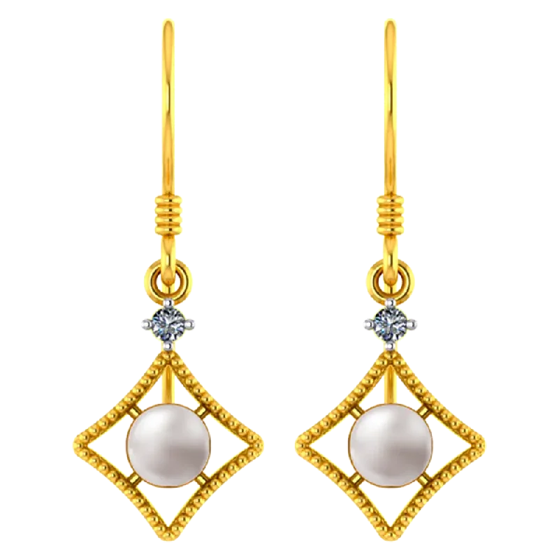 Leverback Drop Earrings for Comfort -22k American Diamond Shaped Gold Earrings With A Pearl And Stone Detailing