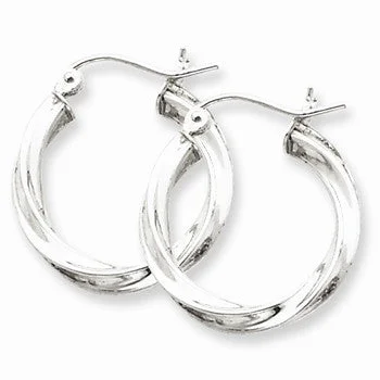 Drop Earrings with Textured Surface -Sterling Silver Rhodium-plated 2.5mm Twisted Hoop Earrings