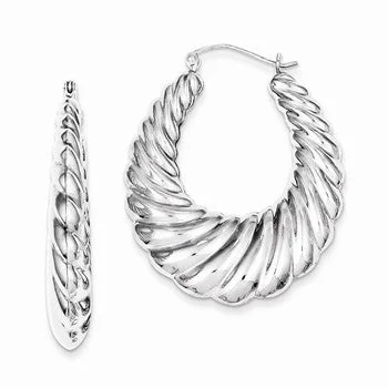 Drop Earrings with Wave Designs -Sterling Silver Rhodium-plated Fancy Shrimp Hoop Earrings