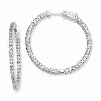 Oval Drop Earrings for Grace -Sterling Silver Rhodium-plated CZ In and Out Hinged Hoop Earrings