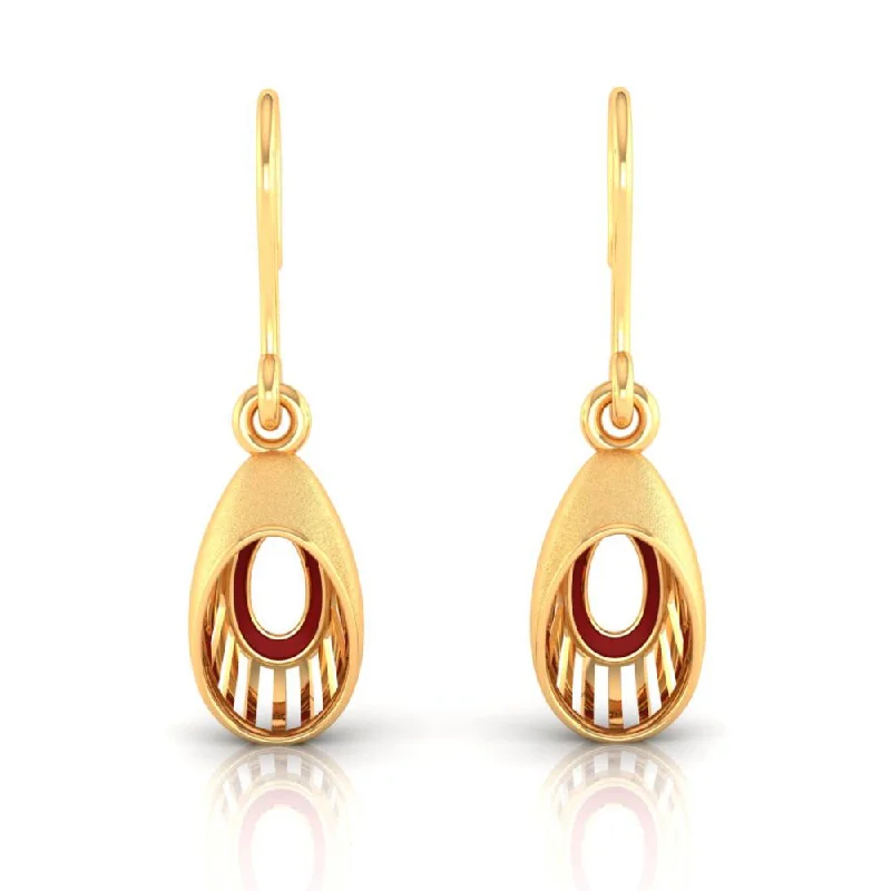 Drop Earrings with Polished Shine -18k Oval-shaped Gold Earrings With A Distinctive Design