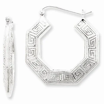 Drop Earrings with Chevron Designs -Sterling Silver Rhodium-plated Greek Key Hoop Earrings