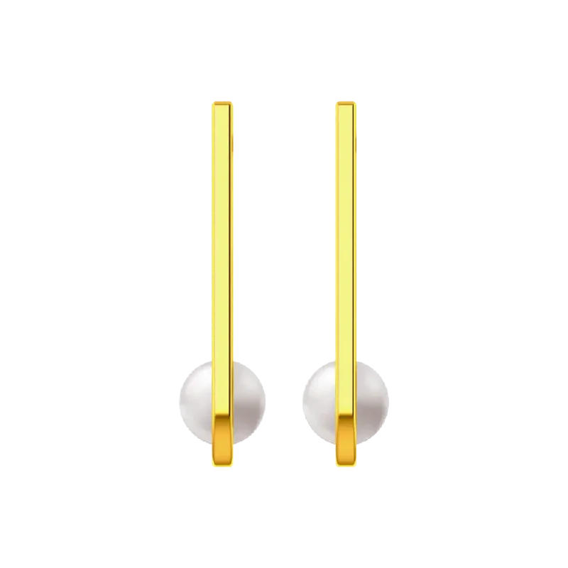 Push Back Drop Earrings for Convenience -14k Gold Unique Shaped Earrings With Pearl