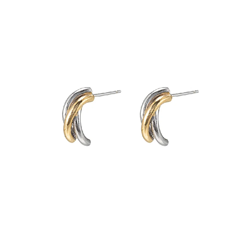 Gold Drop Earrings for Women -Sterling Silver Three Shade Hoop Earrings