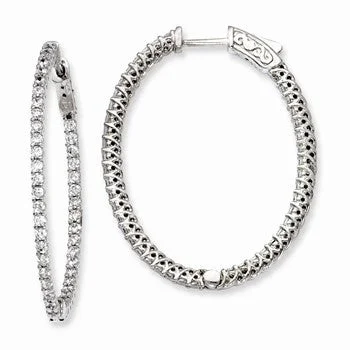 Drop Earrings with Knot Designs -Sterling Silver Rhodium-plated CZ Hinged Oval Hoop Earrings