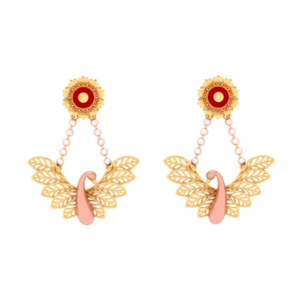 Drop Earrings with Animal Motifs -22k Gold Earrings Design With Cute Bird Theme