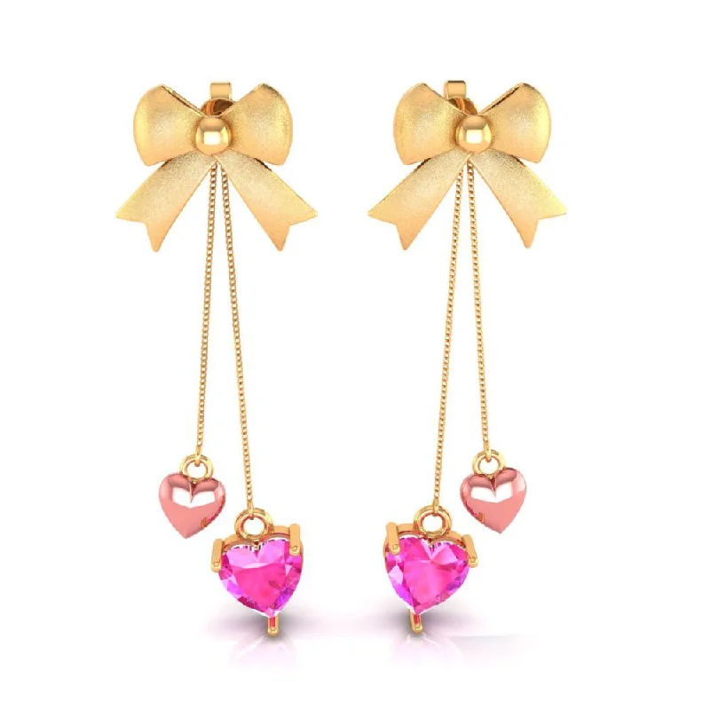 Crystal Drop Earrings for Sparkle -22k Combined With Hearts And Bow Style Gold Earrings