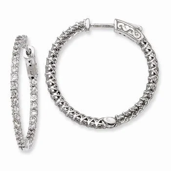 Drop Earrings for Mother's Day -Sterling Silver Rhodium-plated CZ In and Out Hinged Hoop Earrings