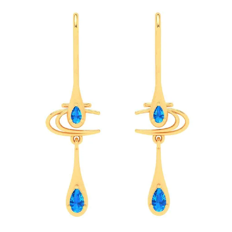 Drop Earrings for Prom Night -14k Gold Earrings With Elegant Blue Gems From Amazea Collection