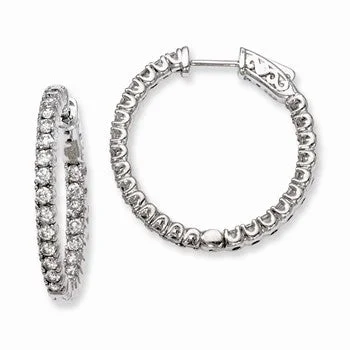 Drop Earrings for Graduation Day -Sterling Silver Rhodium-plated CZ In and Out Hinged Hoop Earrings