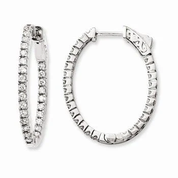 Drop Earrings for Work Attire -Sterling Silver Rhodium-plated CZ In and Out Oval Hoop Earrings