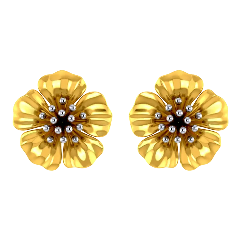 Drop Earrings for School Uniform -14k Beautiful Floral Studs With Gold Petals