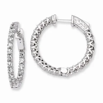 Drop Earrings with Textured Surface -Sterling Silver Rhodium-plated CZ In and Out Hinged Hoop Earrings