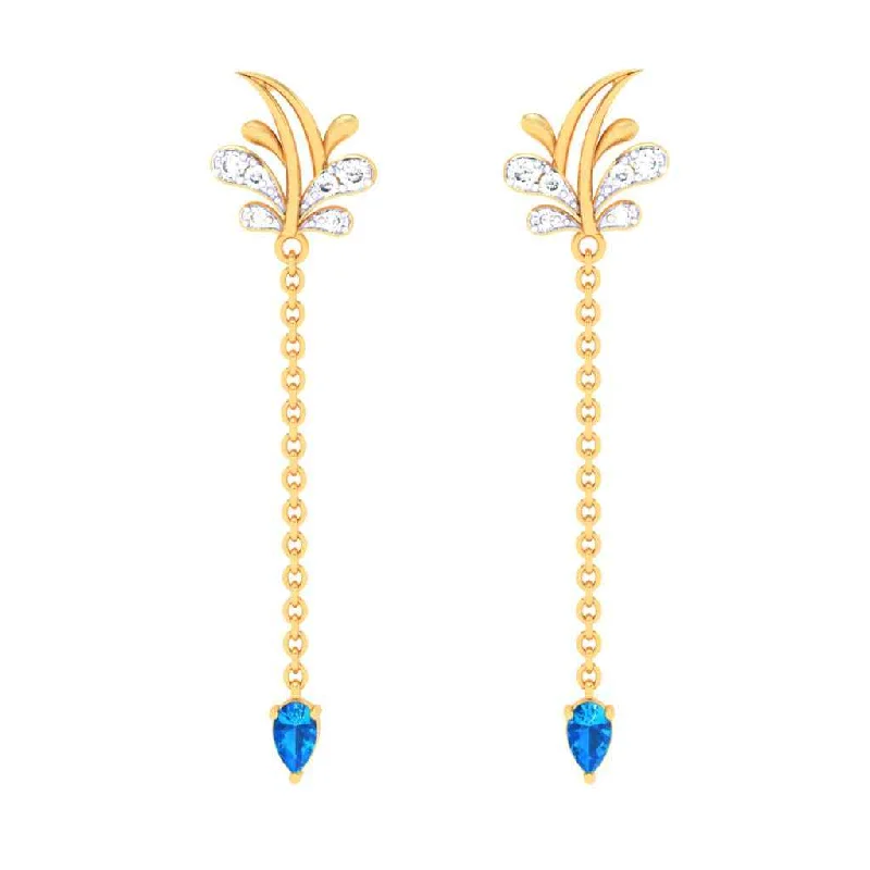 African Drop Earrings with Culture -Gold Earrings With Unique Shape & Blue, Yellow Gems From Goldlites Collection