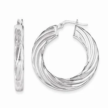 Drop Earrings with Enamel Coating -Sterling Silver Polished Twisted Hoop Earrings