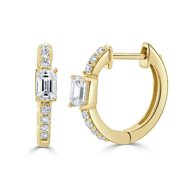 Diamond Drop Earrings for Luxury -Joelle Diamond & Emerald Cut Huggie Earrings 14K Gold