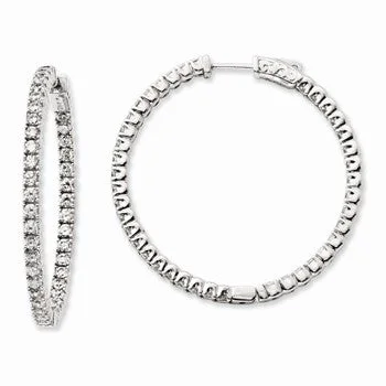 Drop Earrings with Abstract Designs -Sterling Silver Rhodium-plated CZ 80 Stones In Out Hoop Earrings