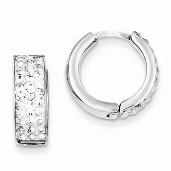 Drop Earrings for Formal Attire -Sterling Silver White Crystal Small Hinged Hoop Earrings