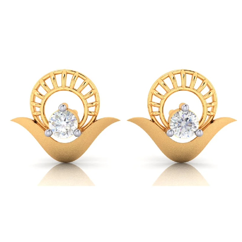 Drop Earrings with Chevron Designs -14k Double Circle Gold Earrings With American Diamonds