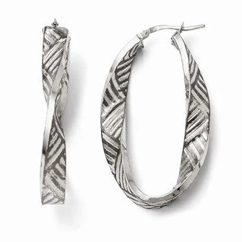 Hippie Drop Earrings with Beads -Sterling Silver Ruthenium-plated Textured Hinged Earrings