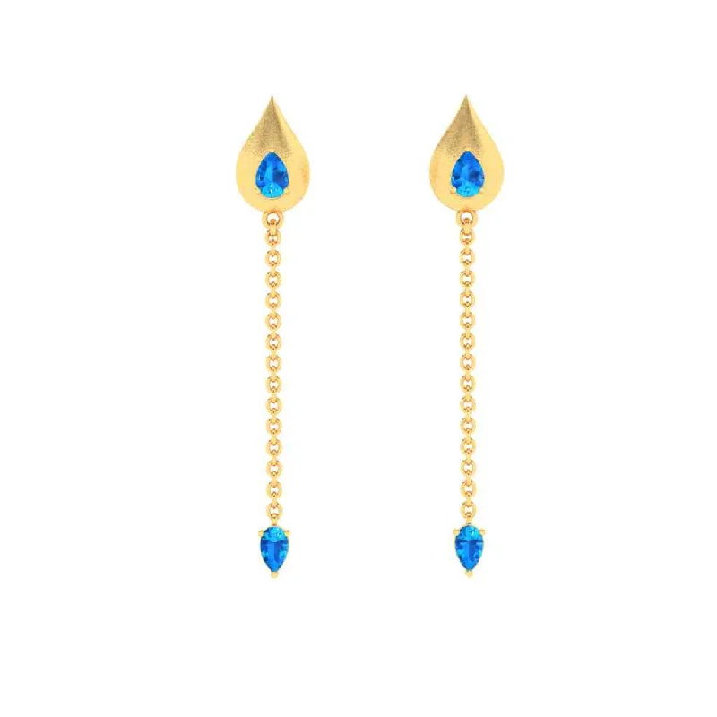 Nickel Free Drop Earrings for Safety -Gold Earrings With Blue Gems From Goldlites Collection