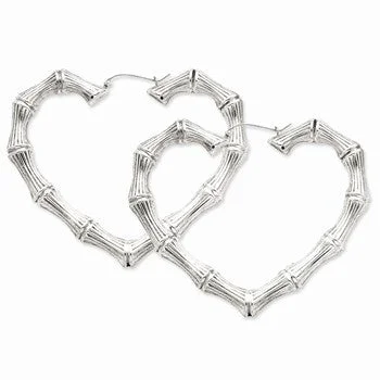 Drop Earrings for Festival Style -Sterling Silver Rhodium-plated Bamboo Heart Hoop Earrings