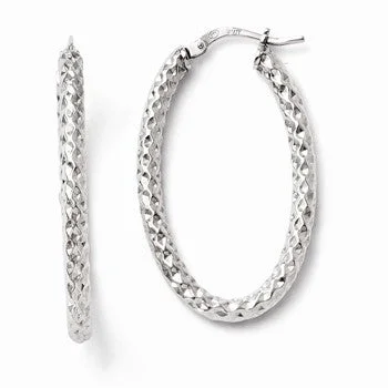 Studded Drop Earrings with Gemstones -Sterling Silver Polished Textured Oval Hinged Hoop Earrings