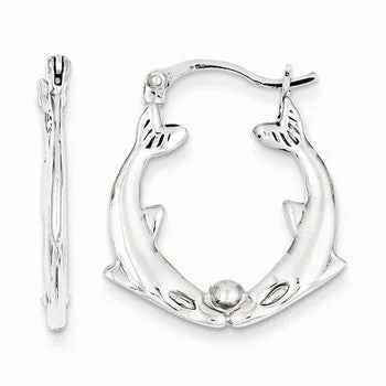 Drop Earrings for Mother's Day -Sterling Silver Kissing Dolphins Hoop Earrings