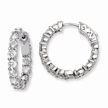 Drop Earrings with Filigree Work -Sterling Silver Rhodium-plated CZ In and Out Hinged Hoop Earrings