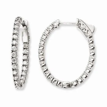 Drop Earrings for Everyday Glamour -Sterling Silver Rhodium-plated CZ In and Out Oval Hoop Earrings