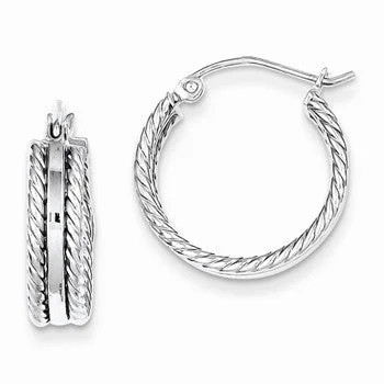 Leverback Drop Earrings for Comfort -Sterling Silver Rhodium Plated Textured Hoop Earrings