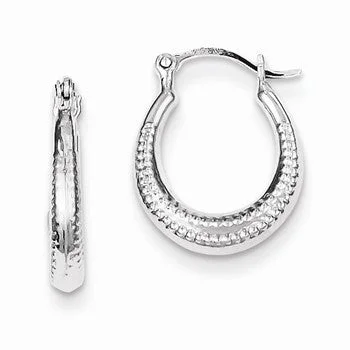 Drop Earrings with Polished Shine -Sterling Silver Textured Hollow Hoop Earrings