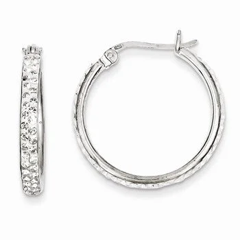 Drop Earrings for Office Wear -Sterling Silver White Swarovski Crystal Hoop Earrings