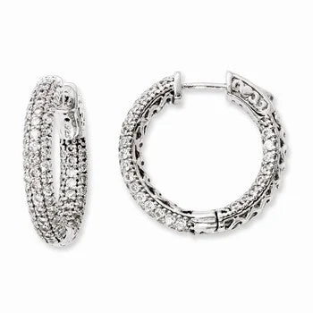 Gemstone Drop Earrings for Color -Sterling Silver Rhodium-plated Pave CZ In and Out Hoop Earrings