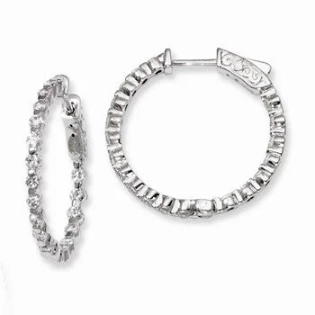 Drop Earrings with Polished Shine -Sterling Silver Rhodium-plated CZ In and Out Hinged Hoop Earrings