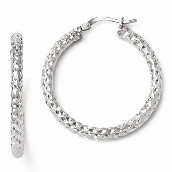 Magnetic Closure Drop Earrings for Easy -Sterling Silver Polished Textured Hinged Hoop Earrings